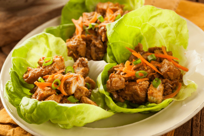 Peanut sesame chicken-lettuce cups